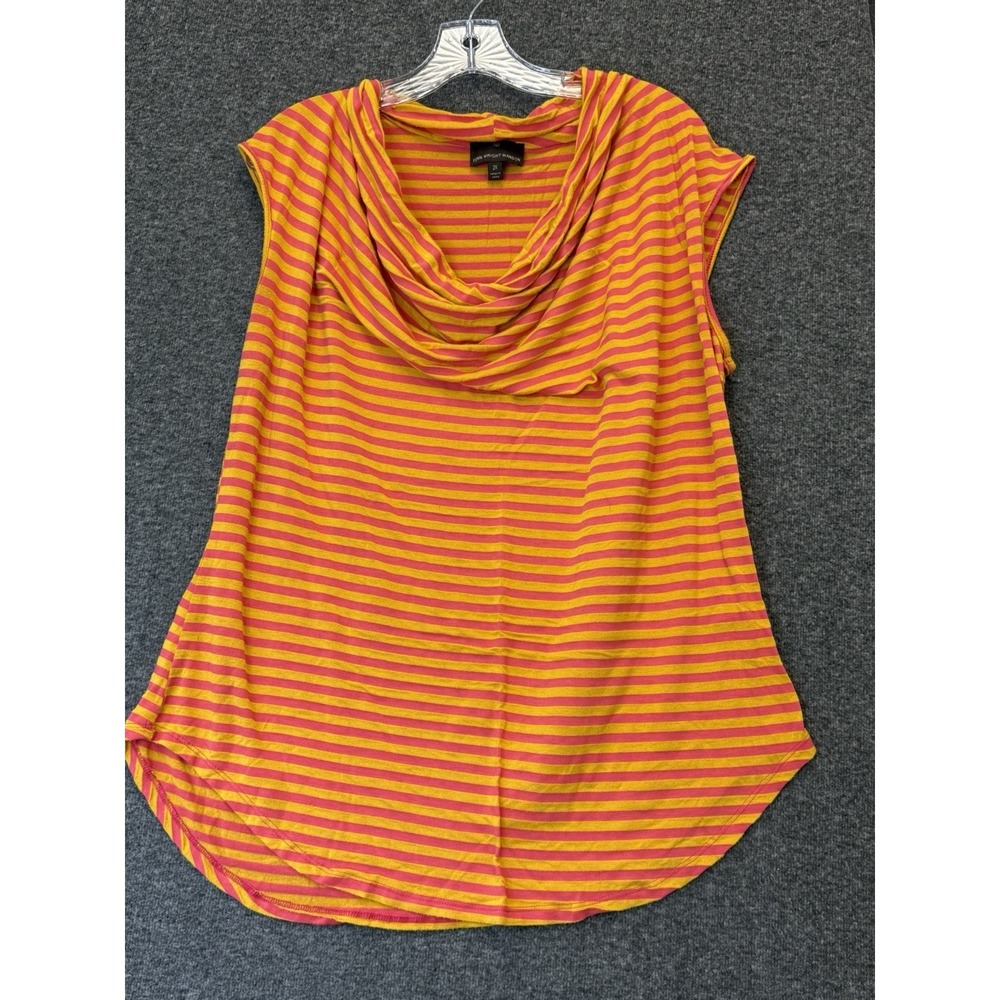Fenn Wright Manson 2X Sleeveless Top Orange Pink Stripe Cowl Neck Stretch Tank